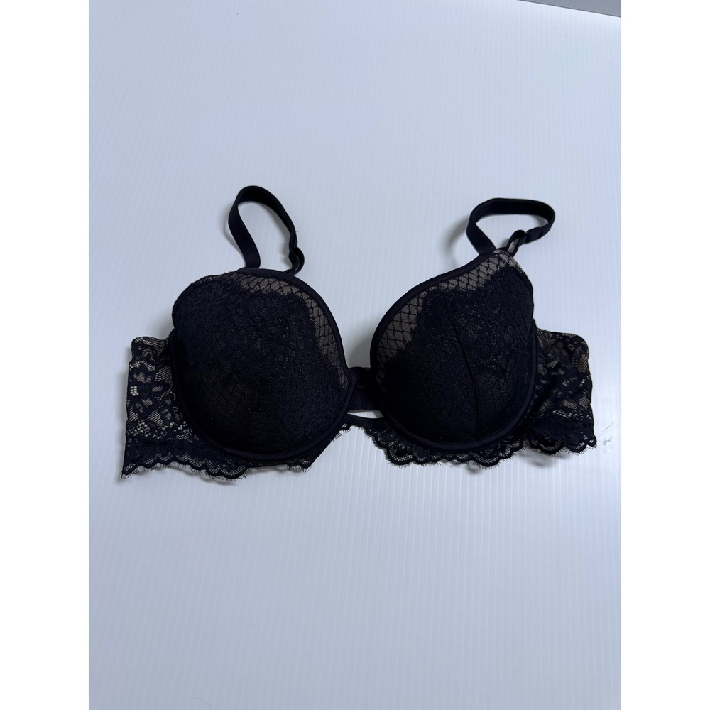 Parisian Intimates Black Lace Padded Underwire Bra 38B Scalloped Trim